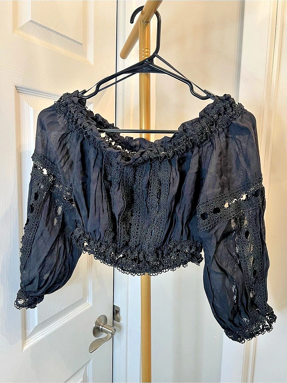 Revel Black Lace Sleeve Blouse NWT